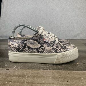 Superga Women’s Size 10 Snake Skin Print Platform Sneakers Black Grey Lace Up